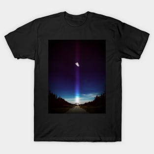 Spaceman Floating Over Truck In Wilderness Landscape T-Shirt